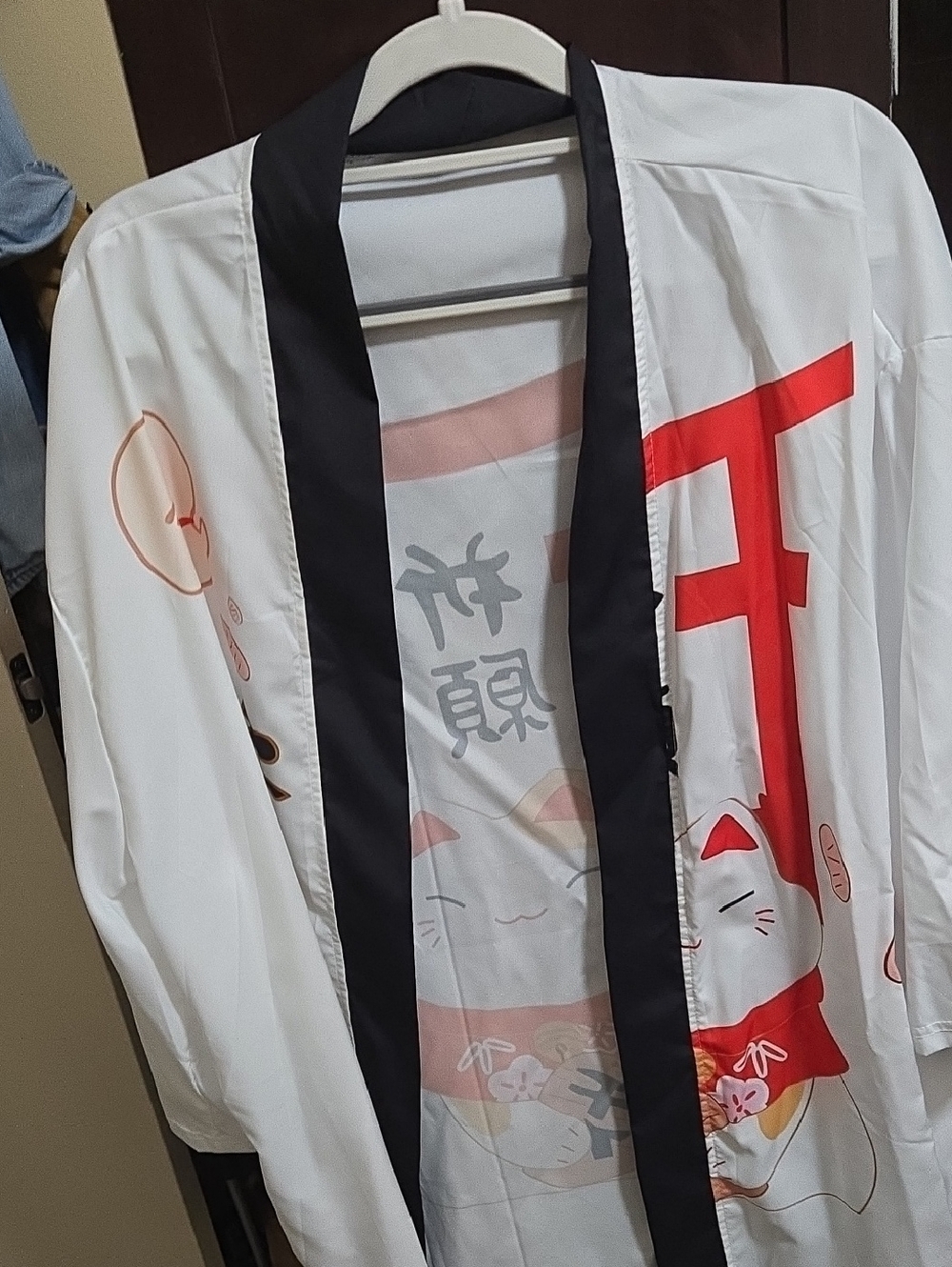 White and Black Japanese Lucky Cat Kimono Jacket